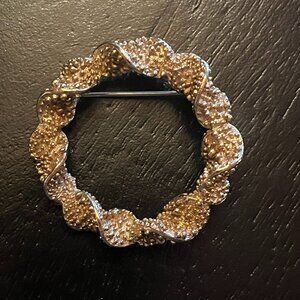 Vintage Goldtone Textured Twisted Wreath Brooch Signed Emmons